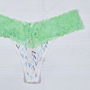 Victoria's Secret Mint Green  Lace Waist Cotton Thong Panty. Size Medium